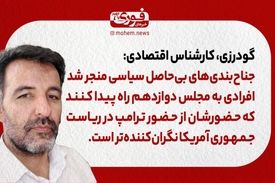 گودرزی، کارشناس اقتصادی: جناح‌بندی‌های بی‌حاصل سیاسی منجر شد افرادی به مجلس دوازدهم راه پیدا کنند که حضورشان از حضور ترامپ در ریاست‌جمهوری آمریکا نگران‌کننده‌تر است.